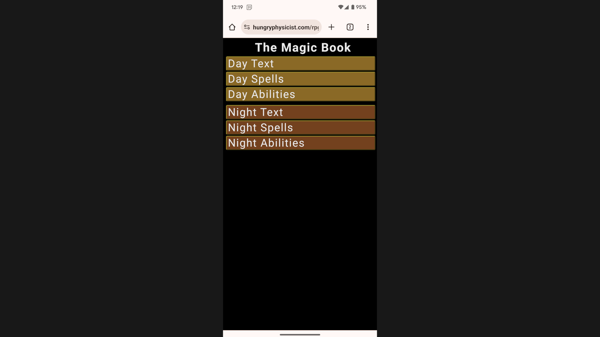 The GM interface for the Magic Book