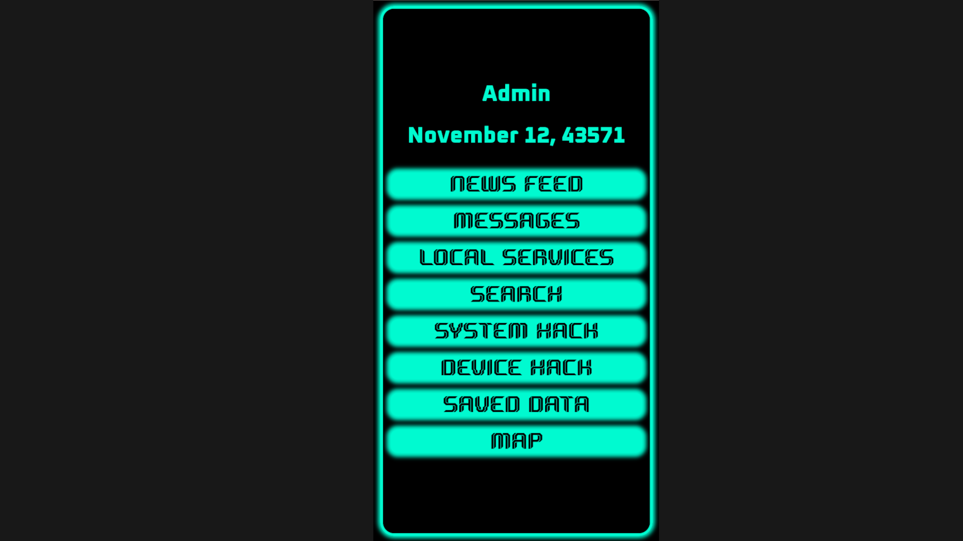 The Nexus main menu - Mobile version