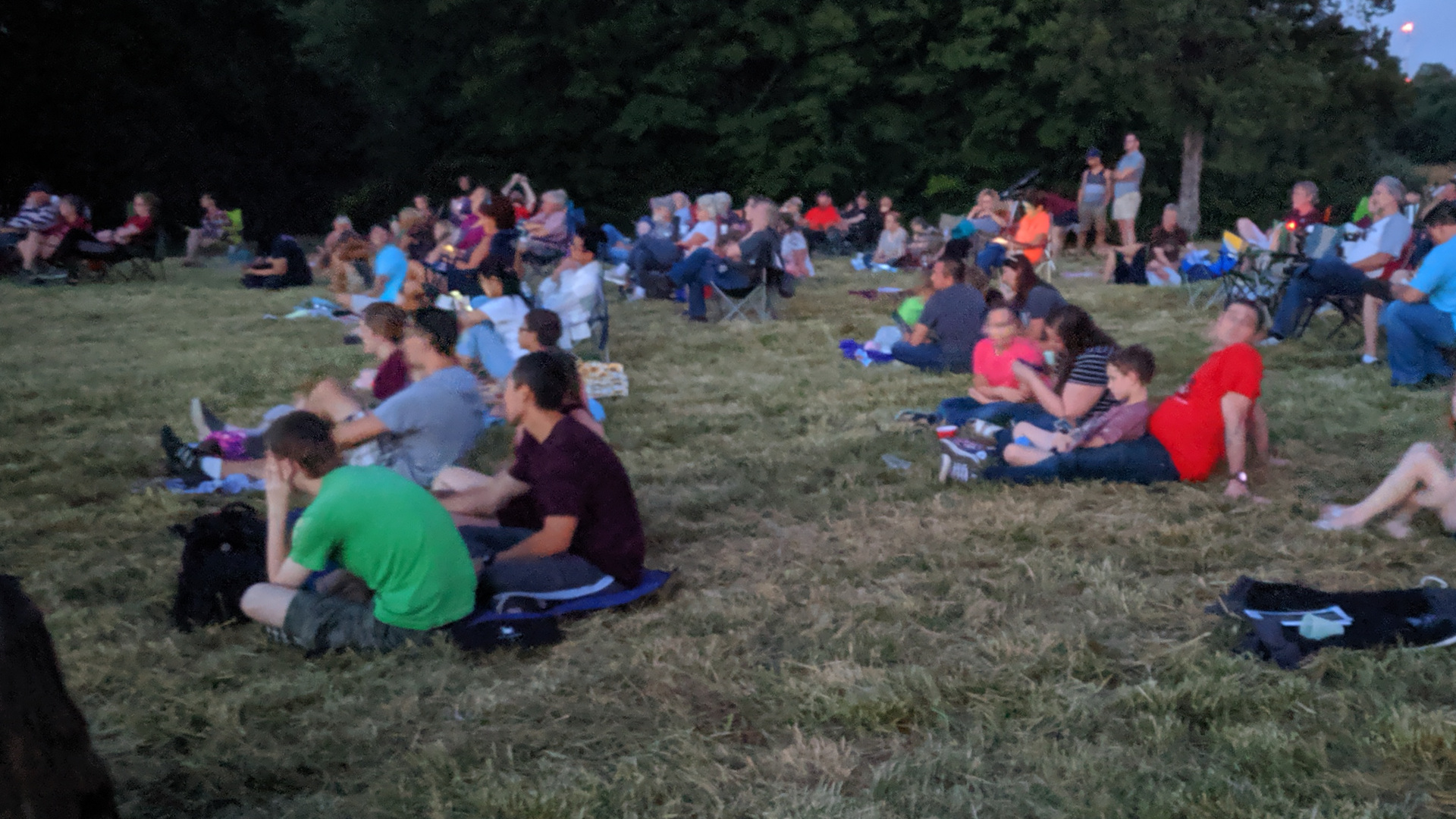 A crowd for an outdoor version of Skywatch Live