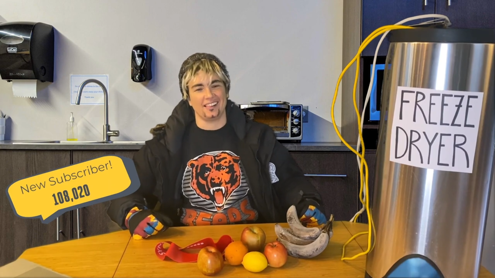 WOW Signal - Chadler's freeze dried diet - Chad Adler sitting at a table with a homemade freeze drier unit.