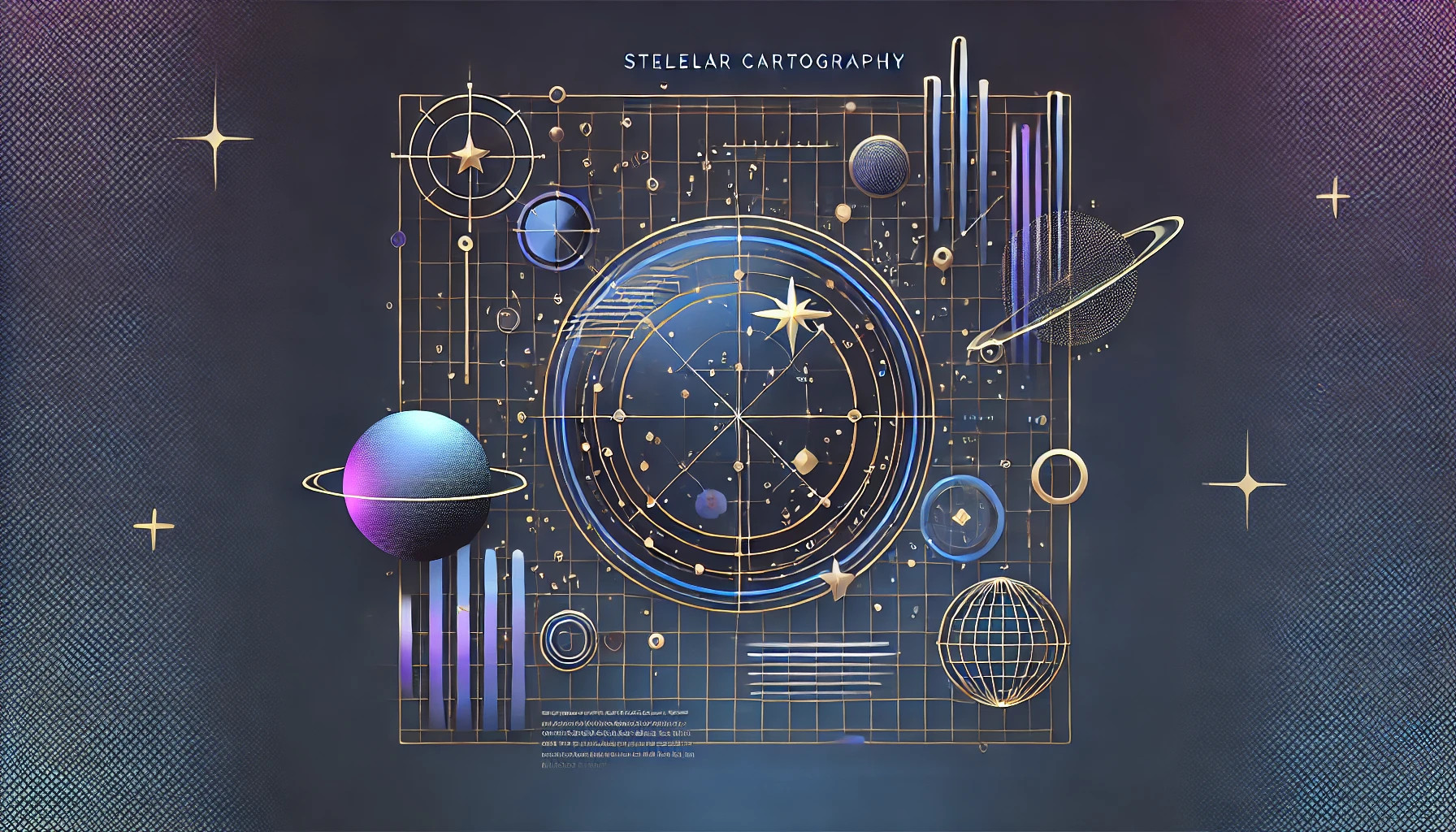 A graphic depicting a 90's era sci fi themed star mapping interface.